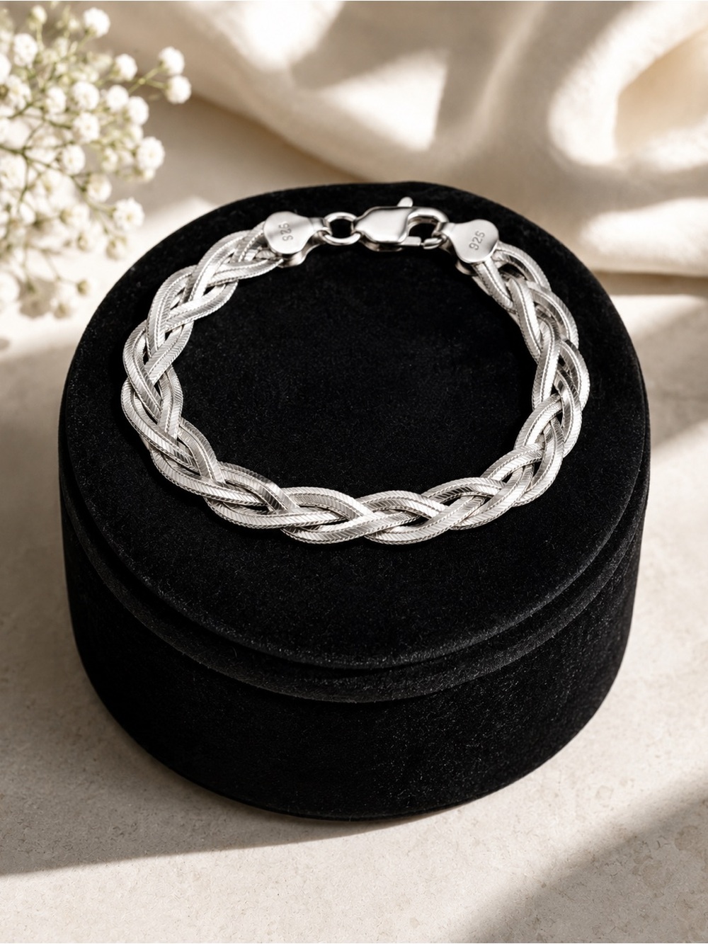 Vintage 925 Sterling Silver Braided Woven Rope Chain Bracelet